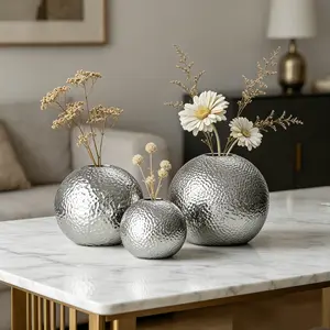 European Luxury Handmade Ceramic Ball Vase, Creative Hammered Texture, Decorative Flower Pot, No Holes, Suitable for Water Cultivation