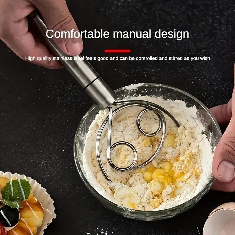 Stainless Steel Handheld Dough Mixer, Dual-Hole Quick Mixing Tool, Kitchen Bakery Baking Utensils for Cooking, Baking, Egg Beating, Restaurant Use