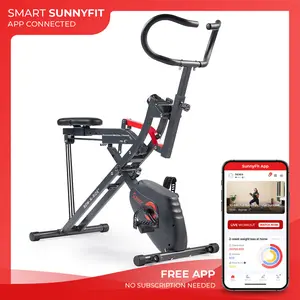 Sunny Health & Fitness Smart Row-N-Ride Pro Upright Exercise Bike, Home Gym Workout Fitness, Hybrid Rower and Bike, Magnetic Resistance, Foldable Compact Design, Full-Body Cardio, Glute Toner & Pilates Support, 220 lbs Capacity