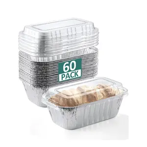 60 Pack 6x3.5x2 Disposable Aluminum Loaf Pans with Lids Small-Aluminum-Foil-Pans-Tin-Foil-Baking-Pans-Tin-Trays-Food-Containers-for-Baking-Cakes-Bread-Meat-Loaves