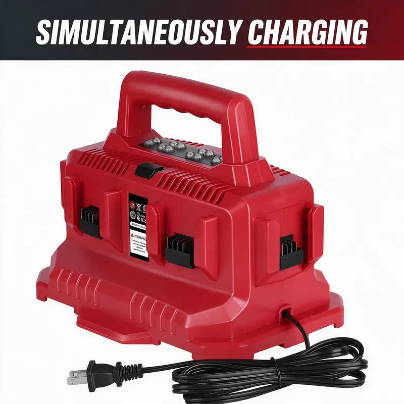 6 Port M-18 Battery Charger for Milwaukee 18V Batteries, Charges 6 Batteries at Once, Compatible with Milwaukee M-18 48-59-1806 48-59-1817 48-59-1815 48-59-1802 Lithium Battery Charging Station