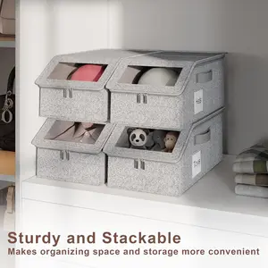 MIRELA Stackable Hat Organizer with Clear Window – Dustproof Cap Storage Box for Closet, Holds Up to 12 Baseball Caps per Unit, Sturdy Cardboard Base, Space-Saving Hat Container for Women & Men, Grey