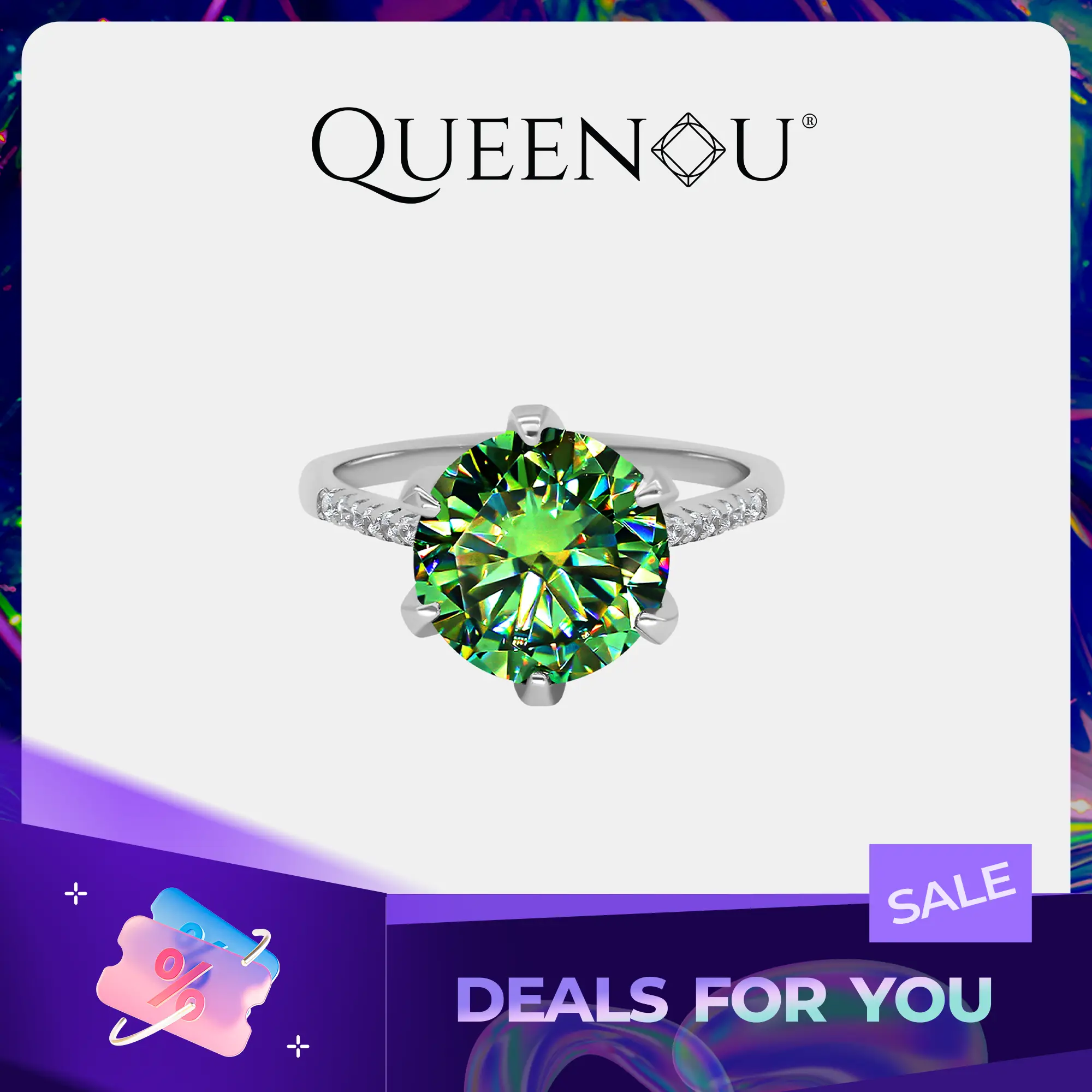 【409】"Deck The Hall" 5 Carat Synthetic Moissanite 6-prongs Paved Ring