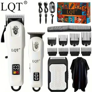 LQT Professional Barber Hair Clipper Set for Men Cordless Motor Adjustable Fade Rechargeable Durable Metal Body Barber Approved Gift Set with 8 Guides & Cape