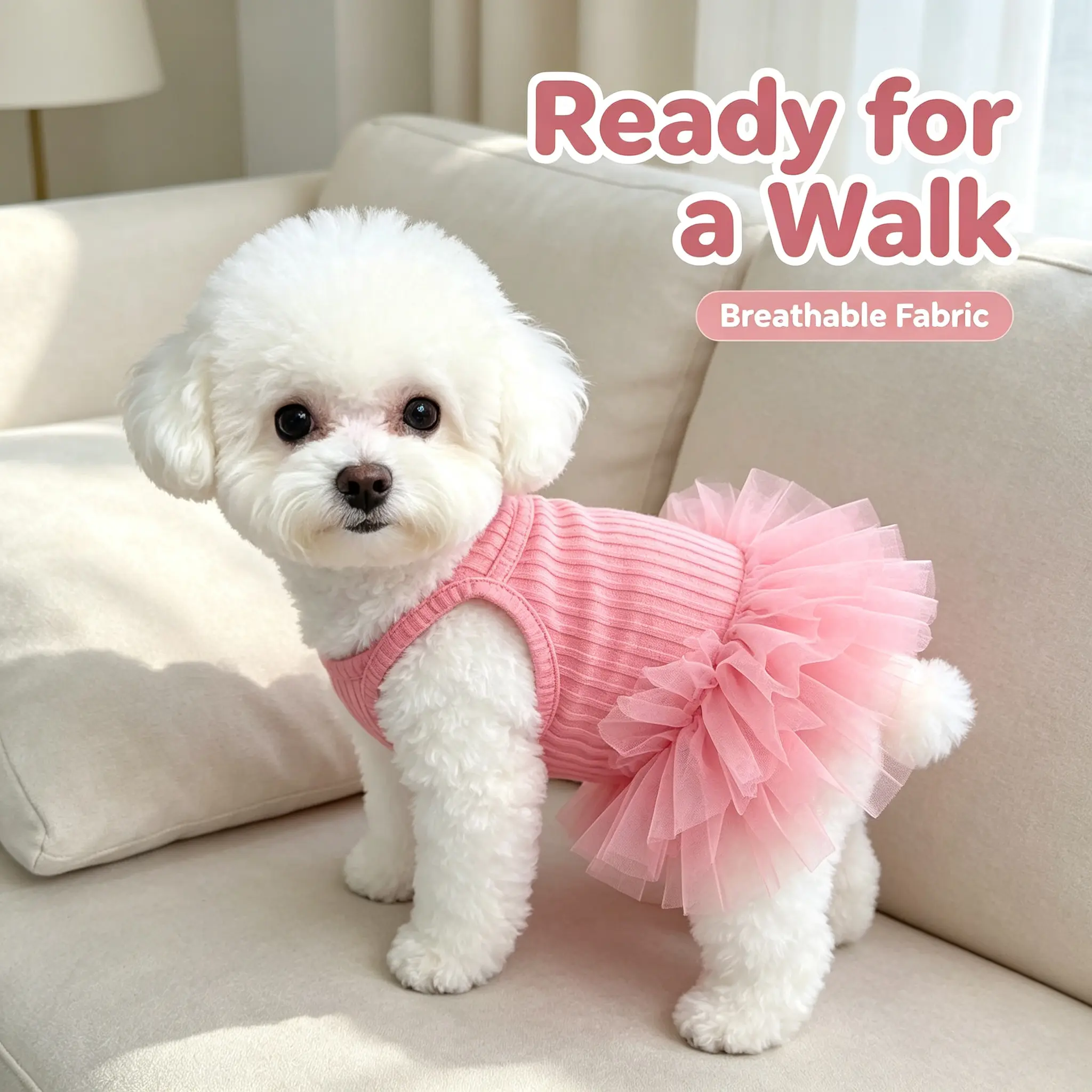 Cute Pink Tutu Dress for Small Dogs & Cats, Princess Style Pet Dress with Fluffy Tulle Skirt