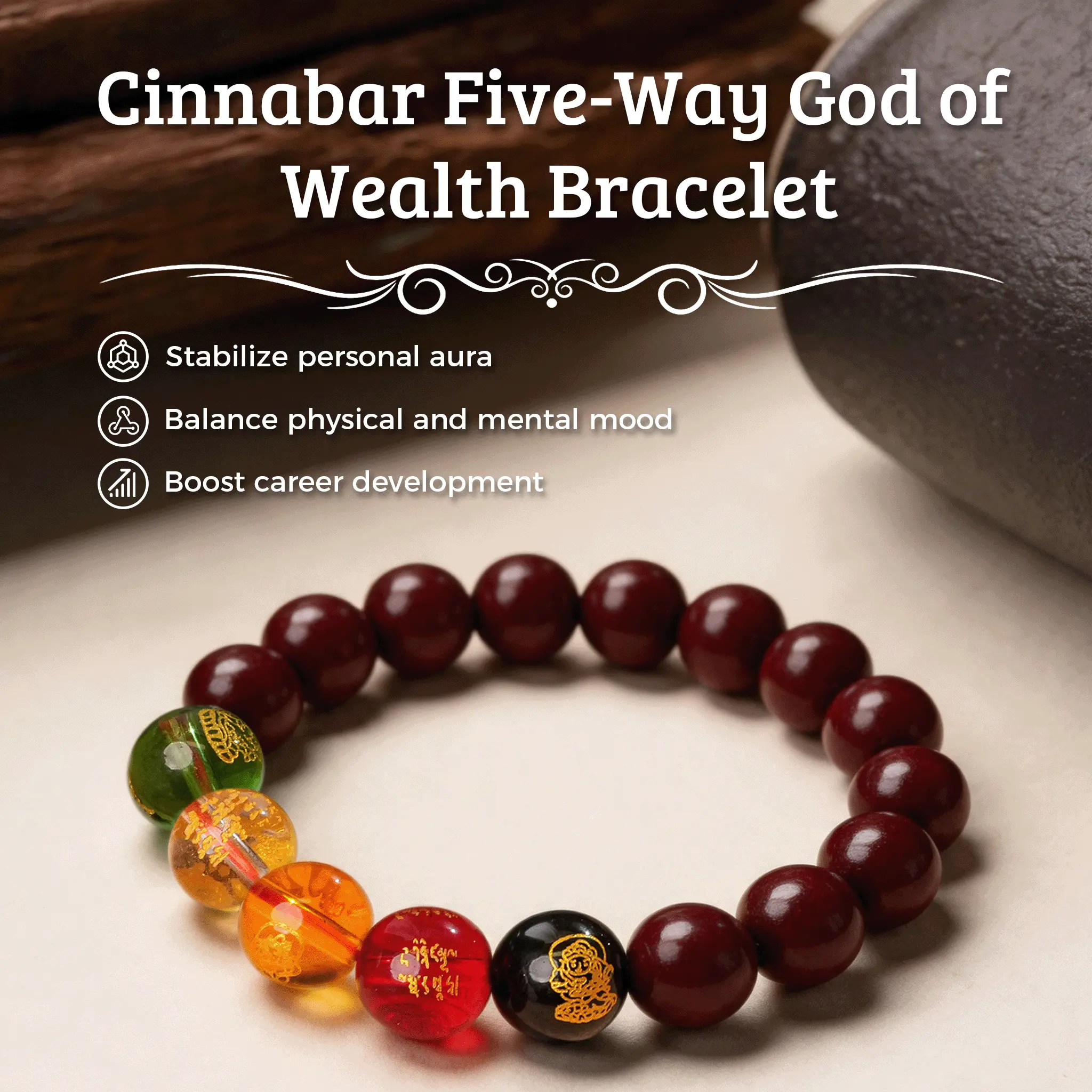 LUMAWU 5-Element Energy Beads Bracelet Bangle - Unisex Money Attraction Bracelet with Smooth, Polished Bead Finish, for Energy Balance, Good Fortune, Protection, Stable Wealth, Everyday Fashion Wear, Balance Your Energy