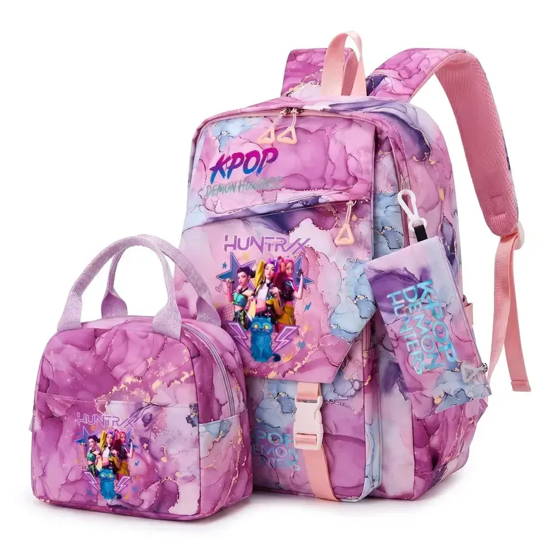 New K-pop 3Pcs Backpack Set for Teen Girls Laptop Bag Anime School Bag with Lunch Box & Pencil Case Back to School Gift