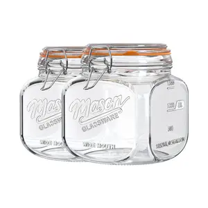2 Pc Half Gallon Mason Jar with Hinged Lid, Wide Mouth Glass Canisters for Food Storage, Cookie, Flour, Candy, Coffee, Pickle - 64 Oz Glass Jar with Lid - 2 Scale Marks & Vintage Mason Jars