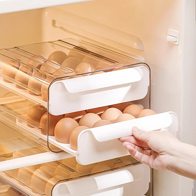 2-Tier Refrigerator Egg Holder, 16 Eggs Per Layer Clear Stackable Egg Tray with Handle, Kitchen & Household Egg Storage Organizer