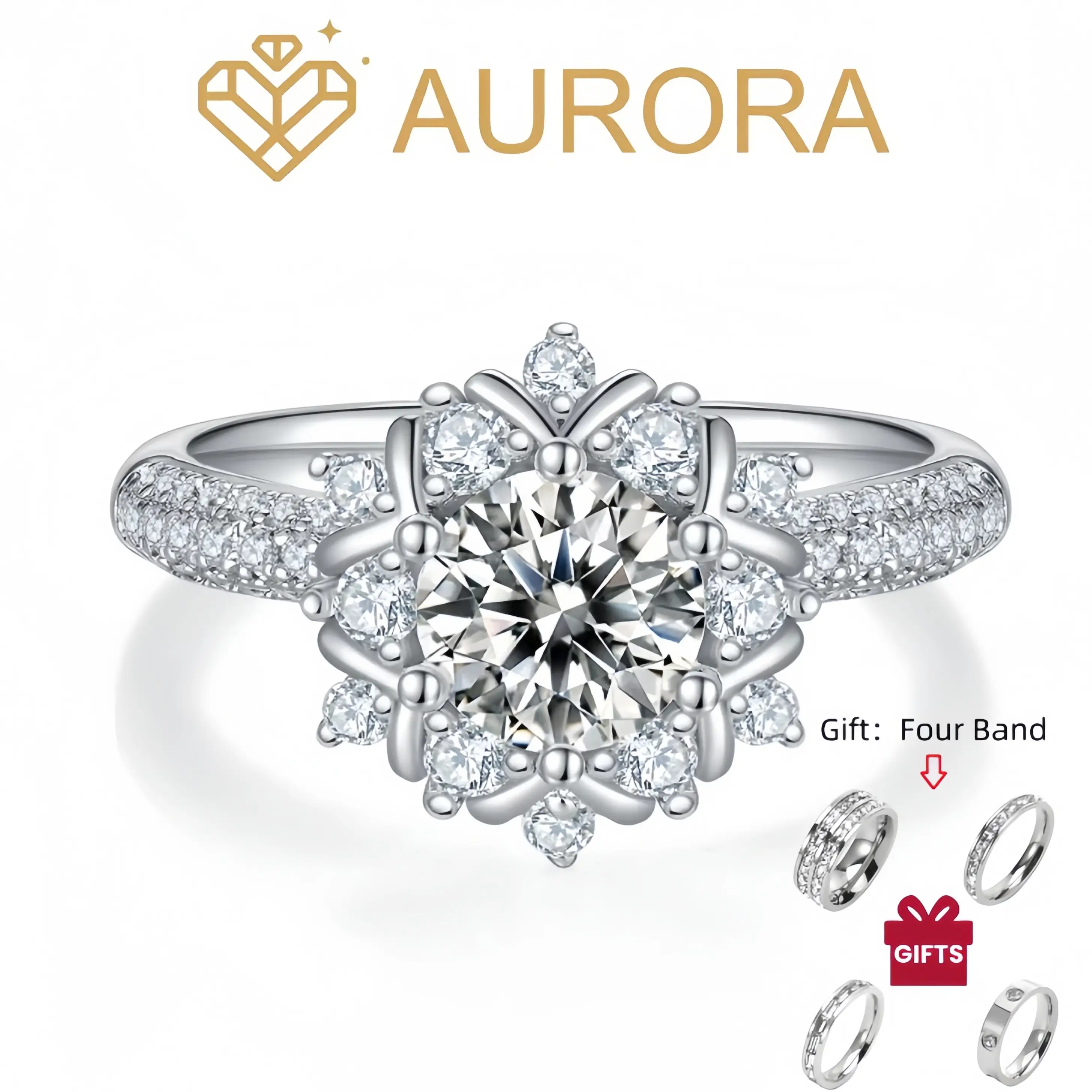 【#02 Blooming Grace】1Carart Moissanite rings with 925 Sterling Silver high quality birthday party engagement gift Jewelry Synthetic Moissanite