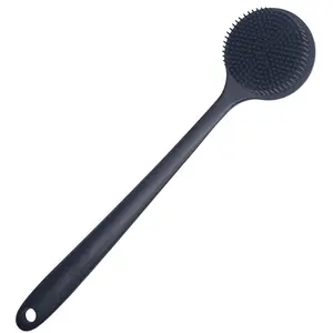 Long Handle Silicone Back Scrubber Soft Shower Body Cleaning Brush Black