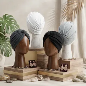 Women's 4-Piece Soft Pre-Tied Knot Pleated African Head Wrap Turbans - Chemo Cancer Turban Cap Headwear for Women, Comfortable Stretchy Headwrap Headband for Daily Wear, Fashionable Head Cover Accessory