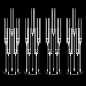 4Pcs Acrylic Candelabra Centerpieces for Wedding 5 Arm Clear Candle Candlesticks Holders 25.5" Tall Crystal Taper Candlestick with Shade Fit 0.87'' Led Candle for Christmas Party Home Decor