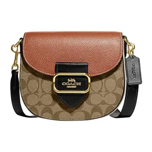 COACH Morgan 20 Classic Monogram Saddle Bag with Buckle Closure in Brown and Rust Leather for Women Premium Shoulder Bag High Quality Bag