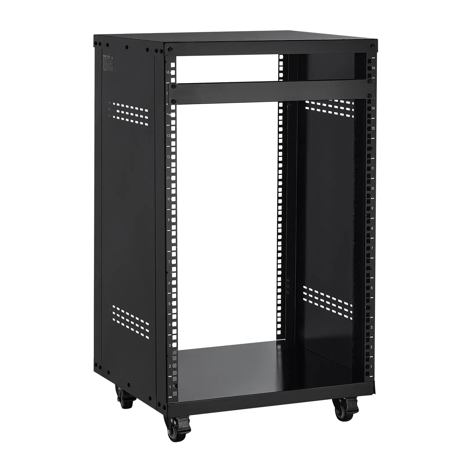 16U AV Rack For 19-Inch Equipment, 200 Lbs Max Capacity, Open Frame Server Cabinet With Lockable Caster Wheels, Home Recording Studio Rack, Special Vent Design, Audio Video IT Gear Mounting