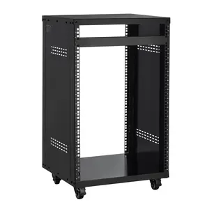 16U AV Rack For 19-Inch Equipment, 200 Lbs Max Capacity, Open Frame Server Cabinet With Lockable Caster Wheels, Home Recording Studio Rack, Special Vent Design, Audio Video IT Gear Mounting