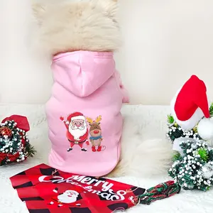 Cartoon Santa Claus & Drinks Print Pet Hoodie, Pet Clothes for Small Medium Large Dogs, Pet Clothes for Festival, Dog & Cat Clothing