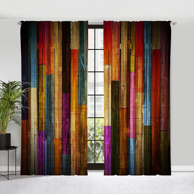 2 Counts Colorful Block Print Curtain, Fashion Creative Home Curtain, Decorative Window Curtain for Home Living Room, Christmas Gifts, Christmas Decor