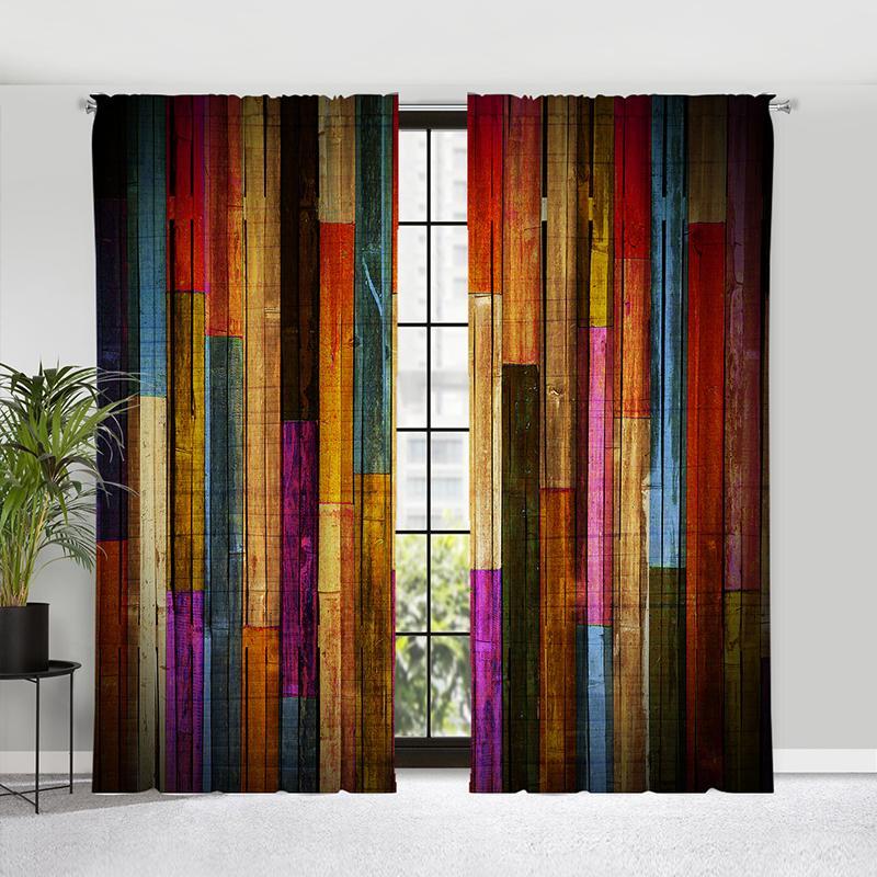 Pattern Block Curtain 2 Counts Colorful Block Print Curtain, Fashion Creative Home Curtain ...