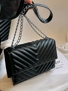 Fashionable Large Flap Shoulder Bag With Chain Strap And Quilted Pattern