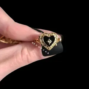 Gold & Black Heart Ring - Stainless Steel