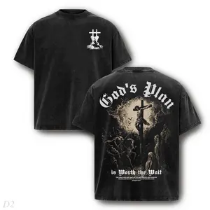 Angelic Shield Knight Washed Graphic Tee - Vintage Divine Protection Back Print Heavyweight Cotton Oversized Christian Streetwear