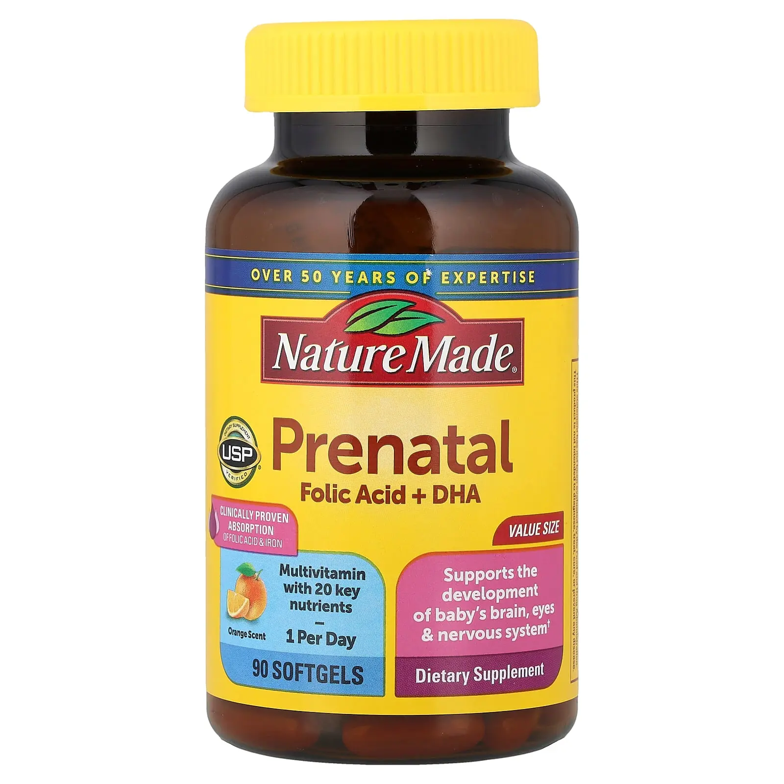 Nature Made Prenatal Folic Acid + DHA, Orange, 90 Softgels | HSA/FSA Eligible