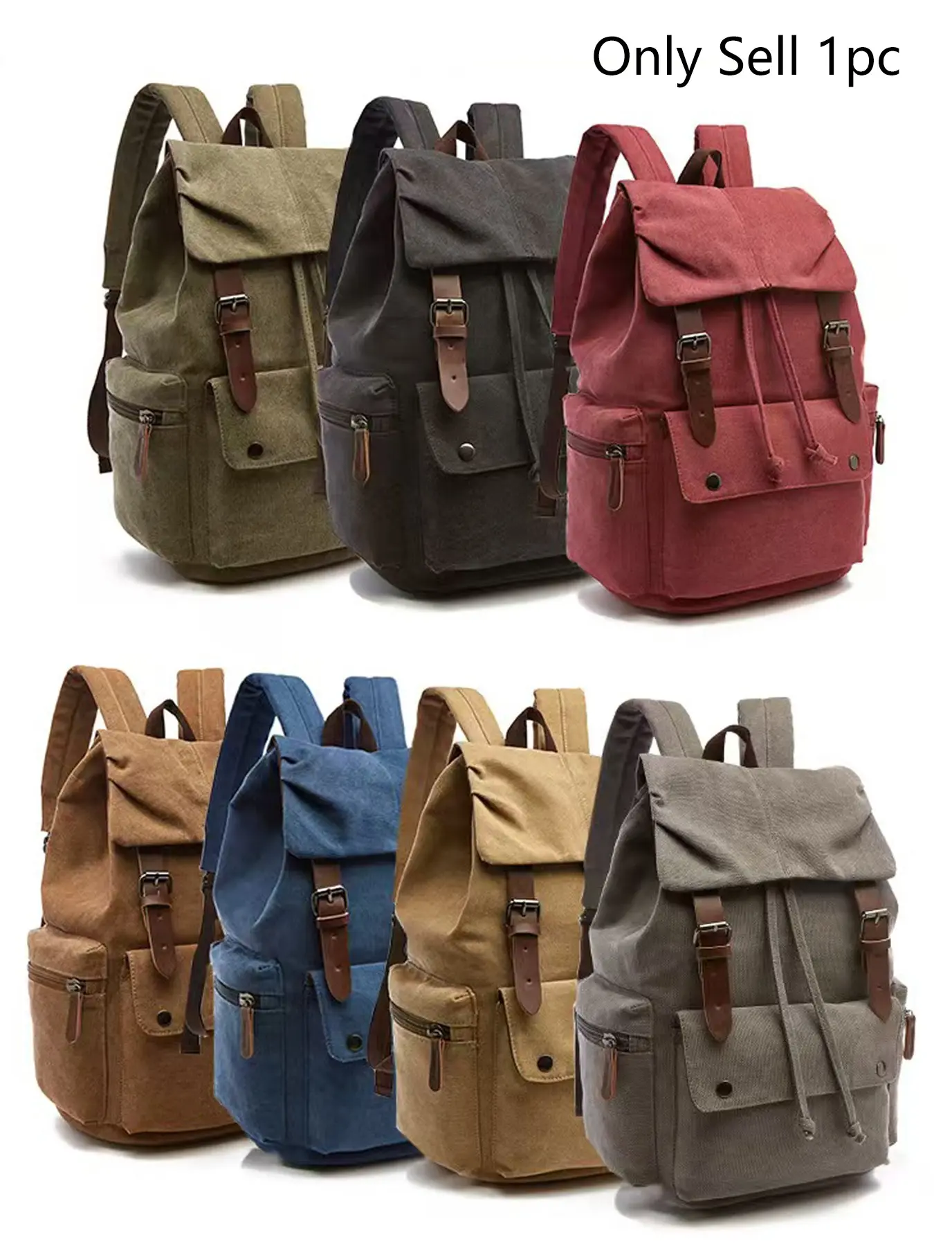 Fashionable Large Capacity Belted Design Canvas Backpack, Casual Versatile Backpack with Adjustable Buckle, Outdoor Backpack for Women & Men, Backpack for College, Backpack for School, Casual Daypack Backpacks, Casual Travel Backpack