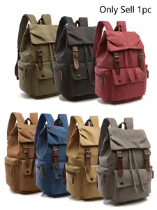 Fashionable Large Capacity Belted Design Canvas Backpack, Casual Versatile Backpack with Adjustable Buckle, Outdoor Backpack for Women & Men