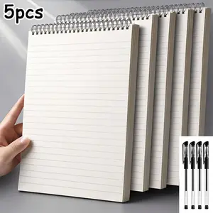 5-Piece Set Includes Spiral Notebook + 4 Pens, Simple Style Loose-Leaf Notebook, Composition Notebook, A6/a5/b5/a4 Sizes, 80 Pages, Detachable Binding