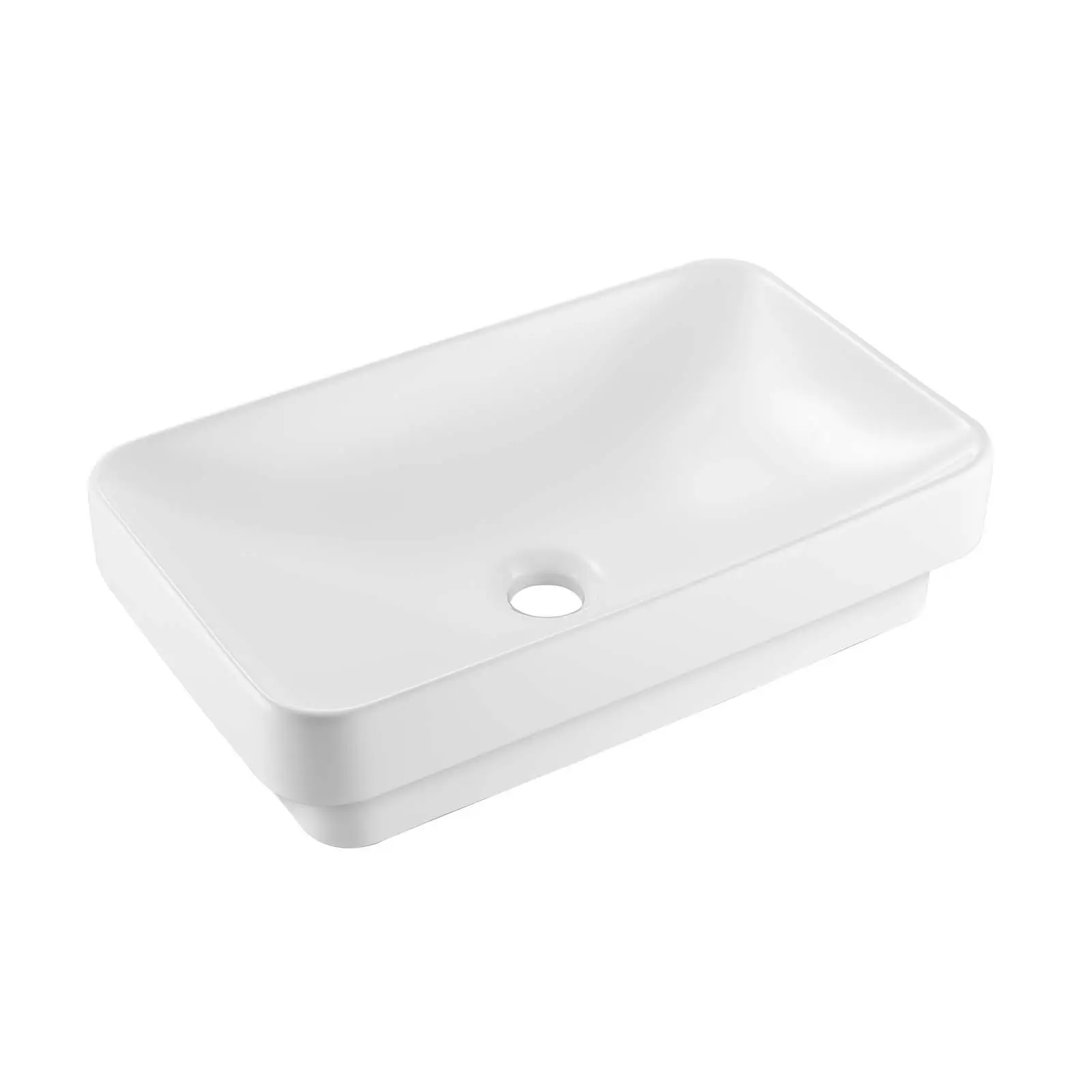VEVOR Semi-Recessed White Ceramic Rectangle Bathroom Sink, 19.29x12.01x4.72 in Rectangular Lavatory Vanity Bowl with 1-3/4 in Drain Hole, Durable, Stain-Resistant, Easy-Clean, Fast Water Flow, Dirt Buildup Reduction for Small Spaces, Hotels, 19.29 X 12.01
