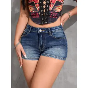 Women's button fly pocket denim shorts, summer casual tight jeans shorts, women's daily wearing underwearRAIMENTRY