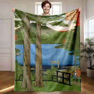 1 piece Hakone Lake Scenic View_6028 themed flannel blanket - Modern design flannel blanket, suitable for sofas and beds, all-season multi-purpose use, super soft and warm, digital printing, 100% polyester material, machine washable, suitable for