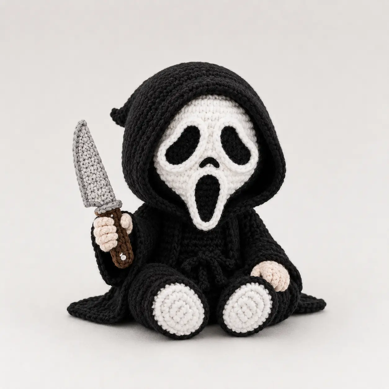 Ghost Face Crochet Doll, Handmade Horror Amigurumi Plush, Spooky Halloween Crochet Decor, Creepy Car Charm, Horror Fan Gift
