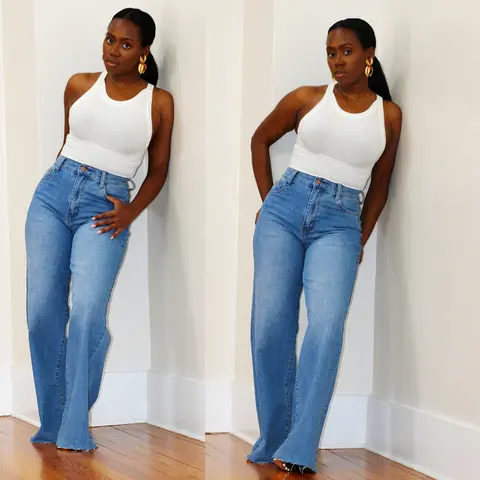 High Waist Wide Leg Denim- Stone Fit Jean Womenswear Bottom