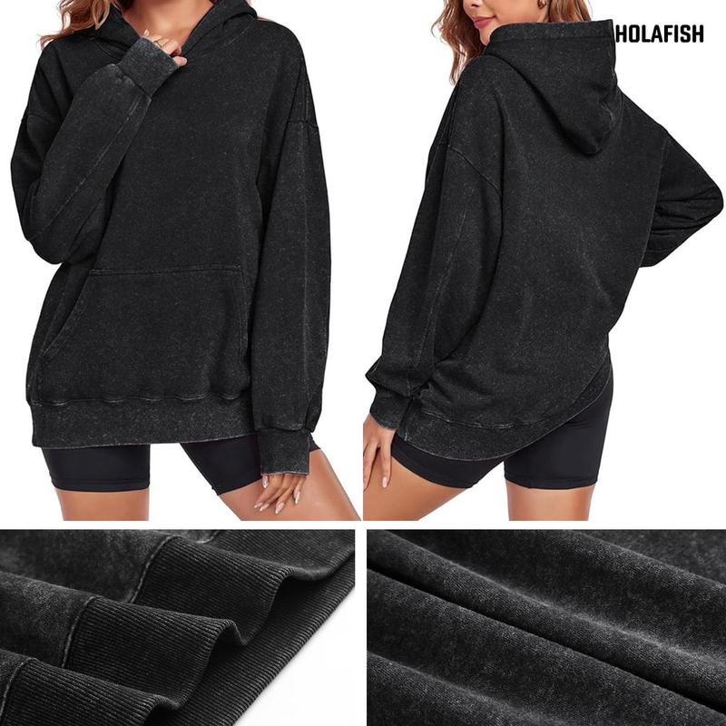 Holafish Casual Oversized Hoodies Acid Wash Pullover Unisex Women Fall Acid Wash Plain Preppy Hoodie Streetwear Vintage Hooded Sweatshirt, Christmas Gift