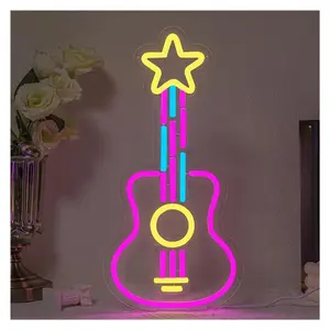 Sign Illuminated Guitar Neon Sign Music Light Dimmable For Bedroom Music Studio Bar Party Shop Kids Room Wall Decor USB Lamp 20.5cmx41.9cm