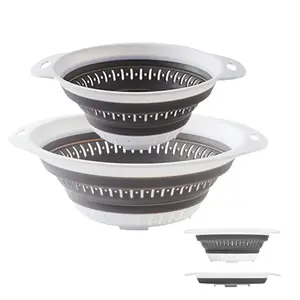 Collapsible Colander and Strainer,Silicone Strainer Colanders & Food Strainers,for Vegetable and Fruit, Kitchen Essentials (2, White, 1.3L+2.5L)