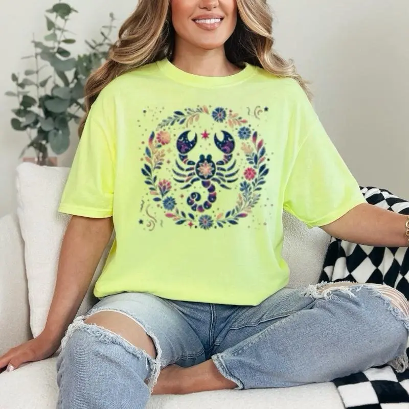 Scorpio T-Shirt Comfort Colors Summer Everyday Style Shirtsleeve love casual comfortable super soft relaxed fit unisex Sizing womenswear Streetwear  vintage Crewneck Printed Loose Graphic Floral Zodiac Sign, Astrology, birth sign, celestial, horoscope