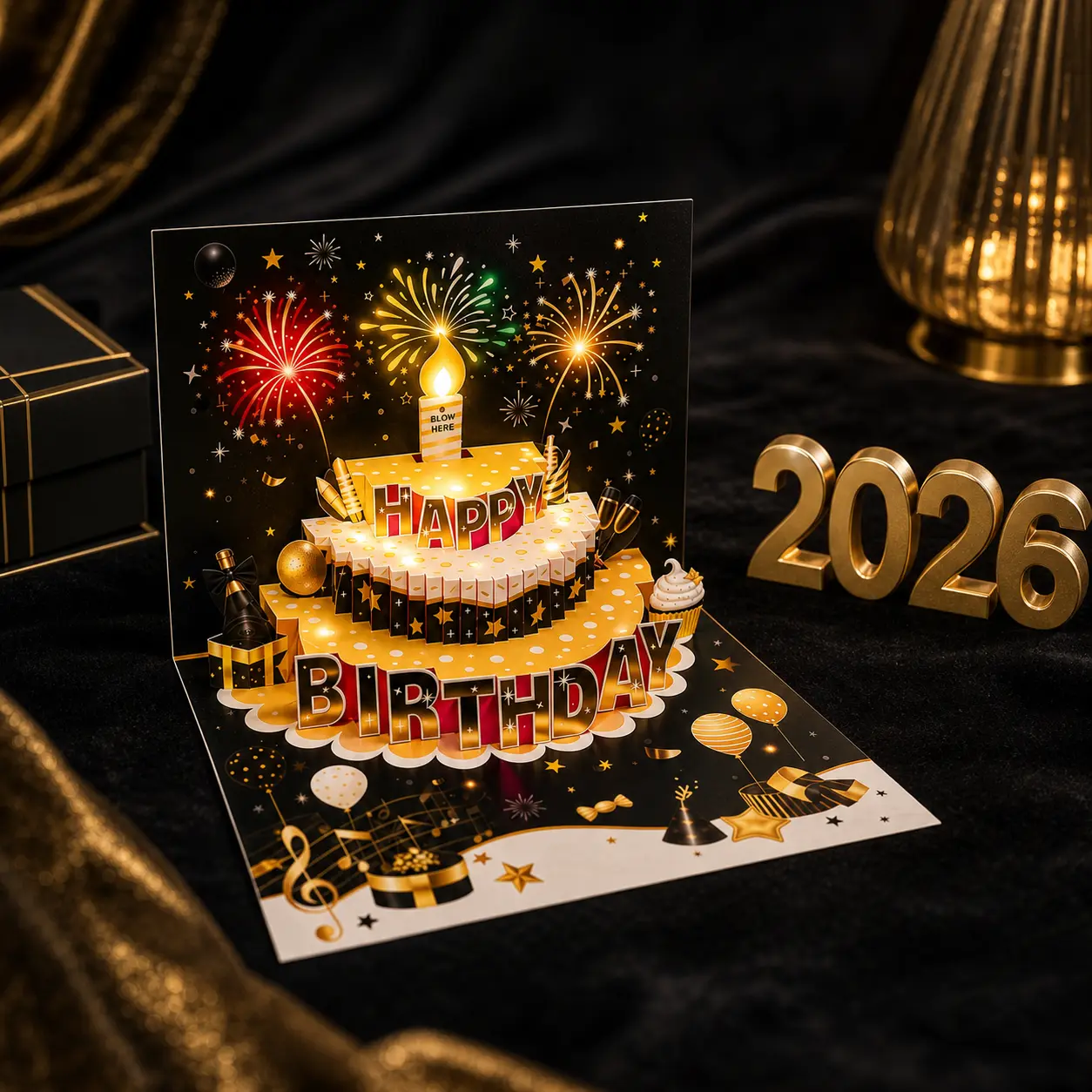 Summer 2026 USA/Canada/Mexico Commemorative Birthday Card - 3D Musical Party in a Card - Light Up Souvenir for 2026 Travelers & Birthday Stars，3D Birthday Card