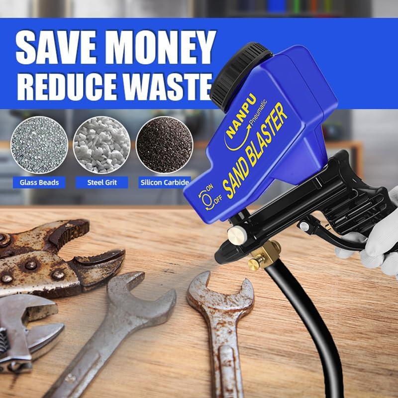 Sand Blaster Gun with Gravity Feed,Hobby Handheld Sandblaster Gun for Metal,Wood Paint/Rust Removal and Glass Etching,Up to 90  PSI Blasting Medial,Requires Air Compressor,Blue