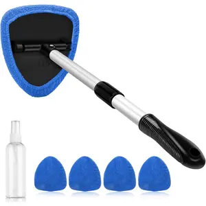 AstroAI Windshield Cleaner Tool, Car Interior Detailing Cleaning Kit with Extendable Handle and 4 Reusable Microfiber Pads, Auto Glass Wiper Brush Kit for Cars, Blue,15.9in-21in