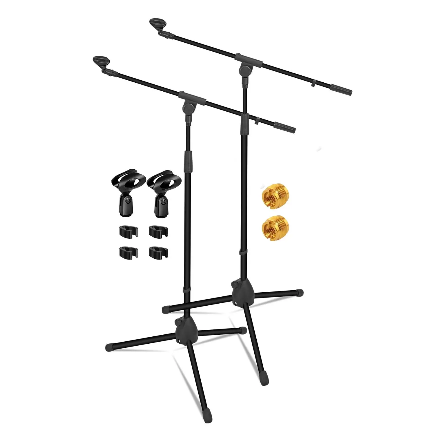 5 Core Mic Stand Floor Pair Universal Height Adjustable Tripod Microphone Stands w Boom Arm