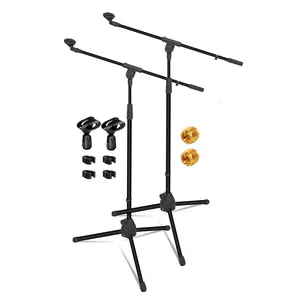 5 Core Mic Stand Floor Pair Universal Height Adjustable Tripod Microphone Stands w Boom Arm