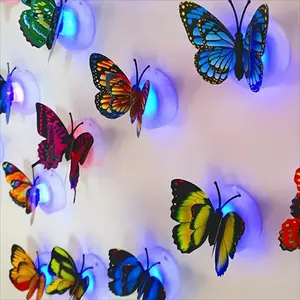 Random Color 3D Butterfly LED Lamp, Cute Simulation Butterfly Wall Stickers, Romantic Home Room Wall Decor for New Year Gifts outdoorfun