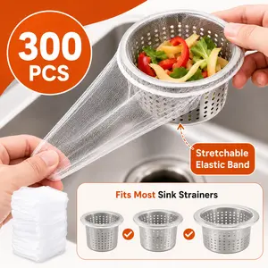 300PCS Disposable Sink Strainer Bags – Ultra-Fine Mesh Filter, Anti-Clog Kitchen Drain Net, Traps Food Scraps & Hair, Easy Clean Kitchen Essential