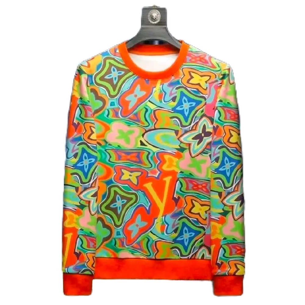 Khalidescope Karl Colorful Abstract Pattern Sweatshirt with Orange Trim and Round Neck