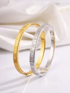 2 pieces of vintage exquisite stainless steel Roman numeral bracelet set, universal ideal Bangle Jewelry for men and women, suitable for daily wear, holiday gift