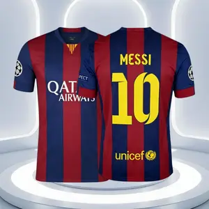 14 15 Home Red And Blue 10# Messi Short Sleeve Retro Soccer Jersey Fans Version