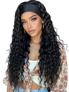 26" Curly Hair Band Female Wig Wavy Black Synthetic Woven Chemical Fiber Long Curly Hair Wig for Everyday Use Halloween Cosplay Christmas Fashion Girls burmese  half  wig hair  topper